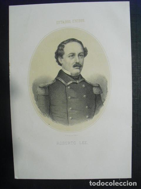 Militaria: 1864 LITOGRAF&Iacute;A DE LLANT&Aacute; DEL GENERAL ROBERTO LEE 32x21 CMS