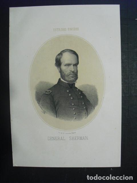 Militaria: 1864 LITOGRAF&Iacute;A DE LLANT&Aacute; DEL GENERAL SHERMAN 32x21 CMS