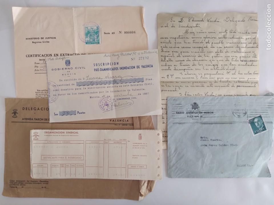 Militaria: FALANGE CARTA MANUSCRITA RADIO JUVENTUD MURCIA PRO-DAMNIFICADOS RIADA VALENCIA DOCUMENTOS REGIMEN AN