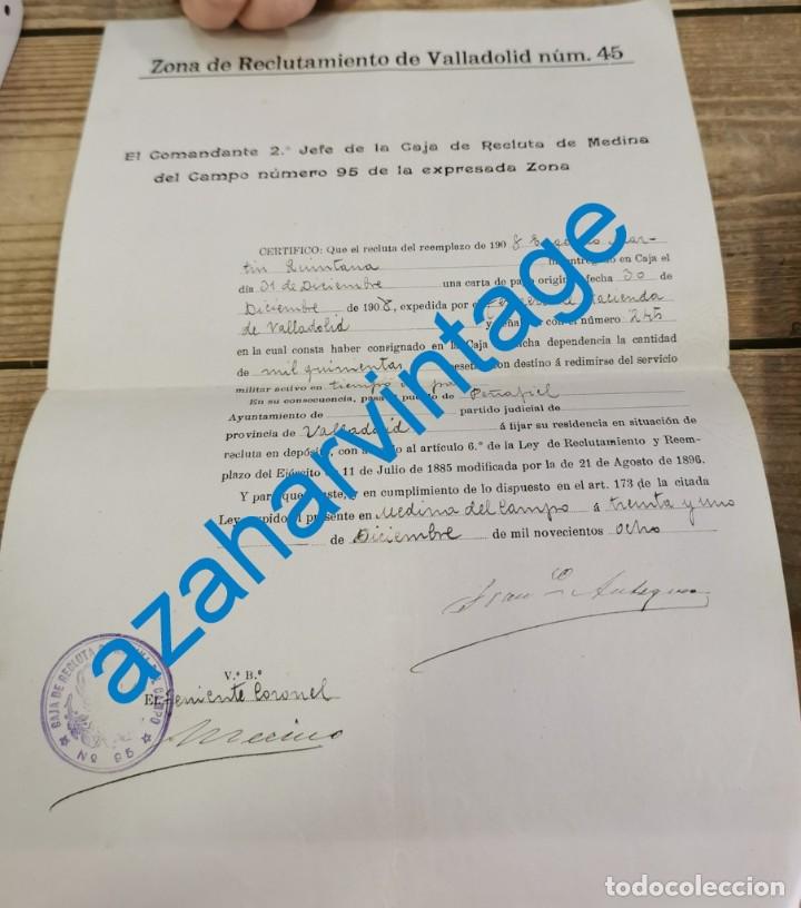 Militaria: MEDINA DEL CAMPO, VALLADOLID, 1908, PAGO 1500 PESETAS REDENCION SERVICIO MILITAR EN TIEMPO DE PAZ