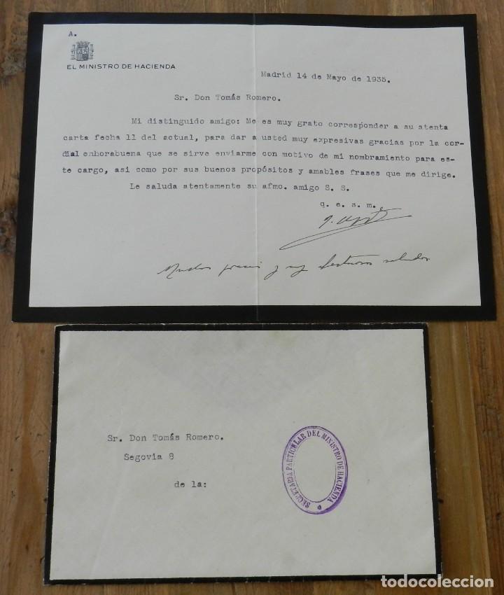 CARTA DE JOAQUÍN CHAPAPRIETA TORREGROSA, MINISTRO DE HACIENDA EN LA REPUBLICA, 14 DE MAYO 1935, CON (Militar - Propaganda y Documentos)
