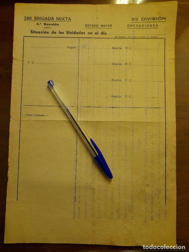 Militaria: Documento en blanco de la 195 brigada mixta 52 Divisi&oacute;n para control de las unidades Guerra civil
