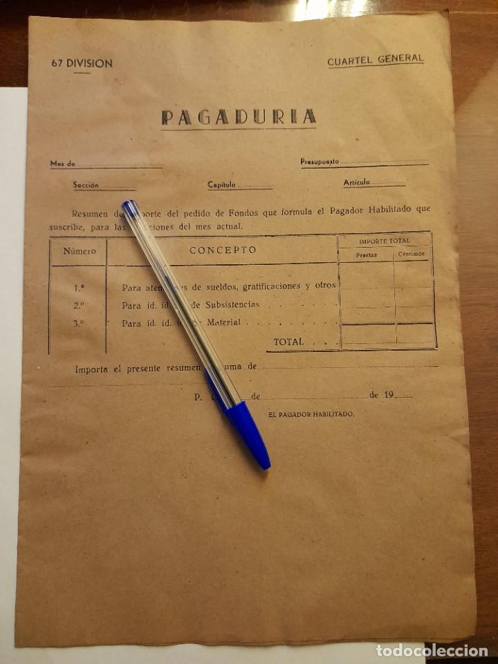 Militaria: Documento en blanco de la Pagadur&iacute;a de la 67 Divisi&oacute;n republicana ej&eacute;rcito popular guerra civil