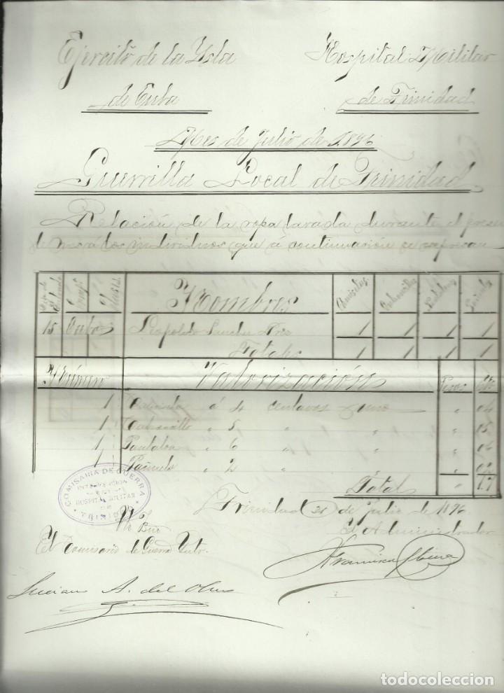 Militaria: Guerra de Cuba. Hoja a doble cara de los gastos por lavar la ropa a la tropa. Julio de 1896
