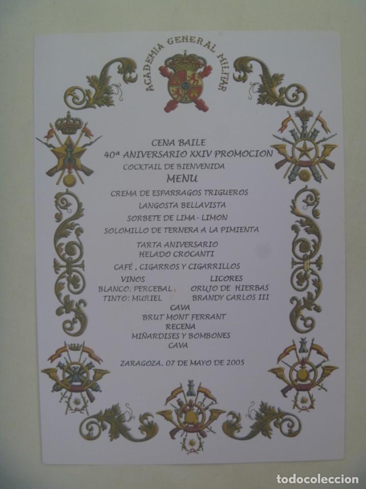 Militaria: ACADEMIA GENERAL MILITAR : MENU CENA BAILE 40&ordm; ANIVERSARIO XXIV PROMOCION . ZARAGOZA 2005