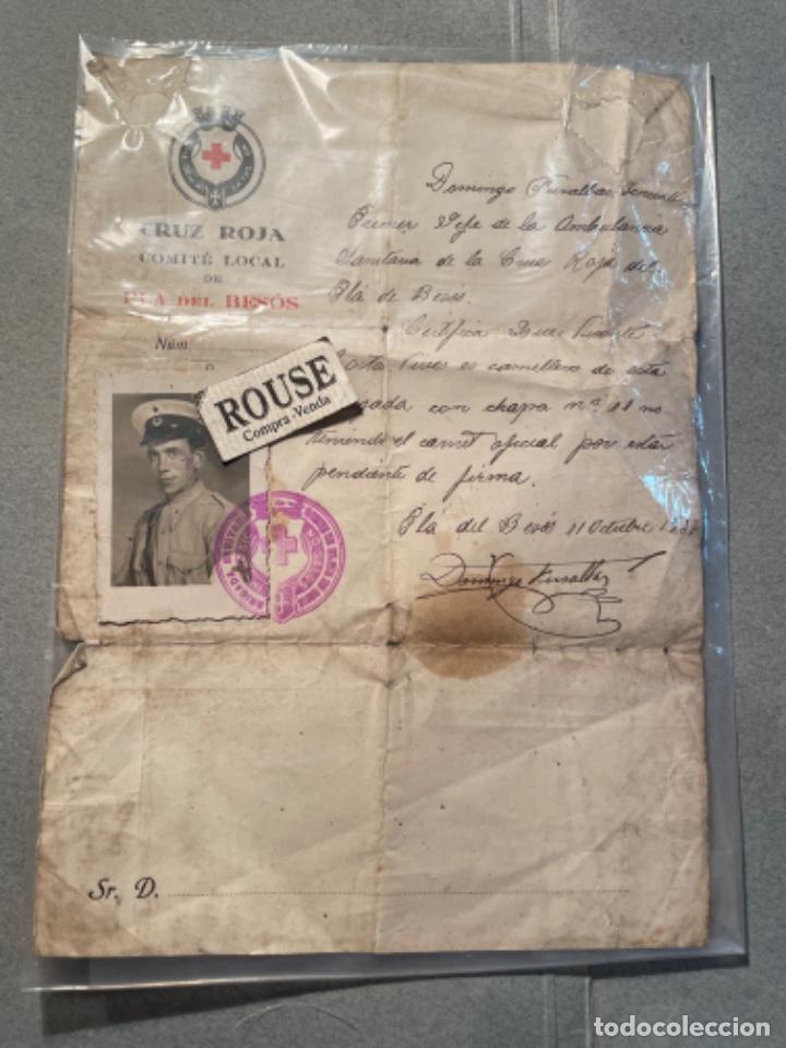 Militaria: M63 GUERRA CIVIL SANIDAD CRUZ ROJA / PLA DEL BES&Oacute;S - 1937 - CERTIFICA QUE ...ES CAMILLERO DE ESTA B