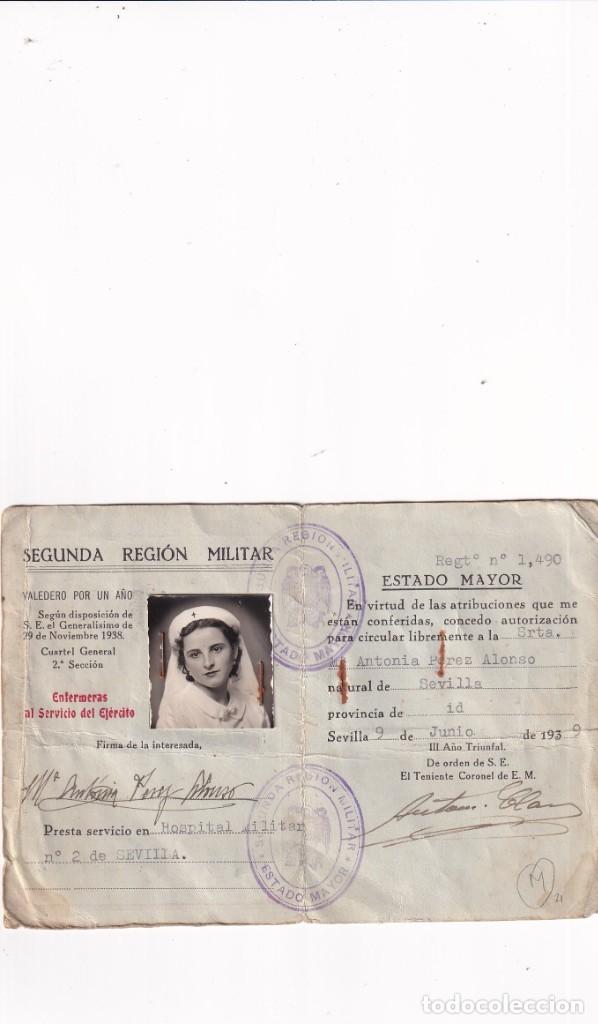 Militaria: Segunda regi&oacute;n militar estado mayor salvocoducto enfermera hospital militar sevilla 1939