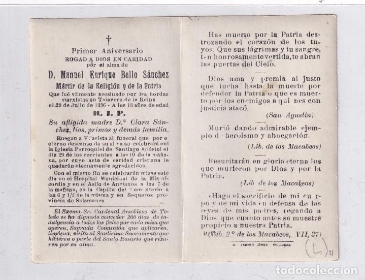 Militaria: Recordatorio f&uacute;nebre asesinado por las hordas marxistas en Talavera de Reina 1936 Guerra Civil