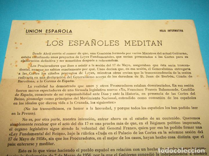 Militaria: Hoja Informativa de UNION ESPA&Ntilde;OLA - LOS ESPA&Ntilde;OLES MEDITAN - Oposici&oacute;n a FRANCO - A&ntilde;o 1960s.