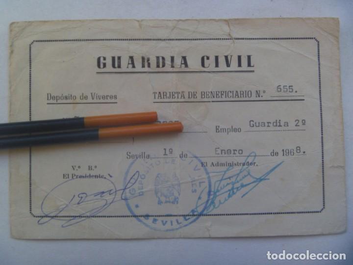 Militaria: GUARDIA CIVIL : DEPOSITO DE VIVERES, TARJETA DE BENEFICIARIO, GUARDIA 2&ordm; SEVILLA, 1968