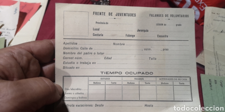 Militaria: Ficha del Frente de Juventudes falanges voluntarias a&ntilde;os 30-40