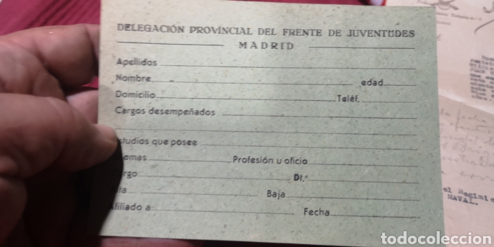 Militaria: Ficha de la Delegaci&oacute;n Provincial del Frente de Juventudes de Madrid a&ntilde;os 30-40