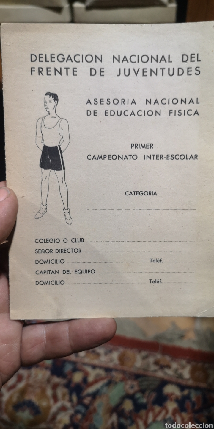 Militaria: Documento delegaci&oacute;n nacional del Frente de Juventudes campeonato inter&eacute;s colar a&ntilde;os 30-40