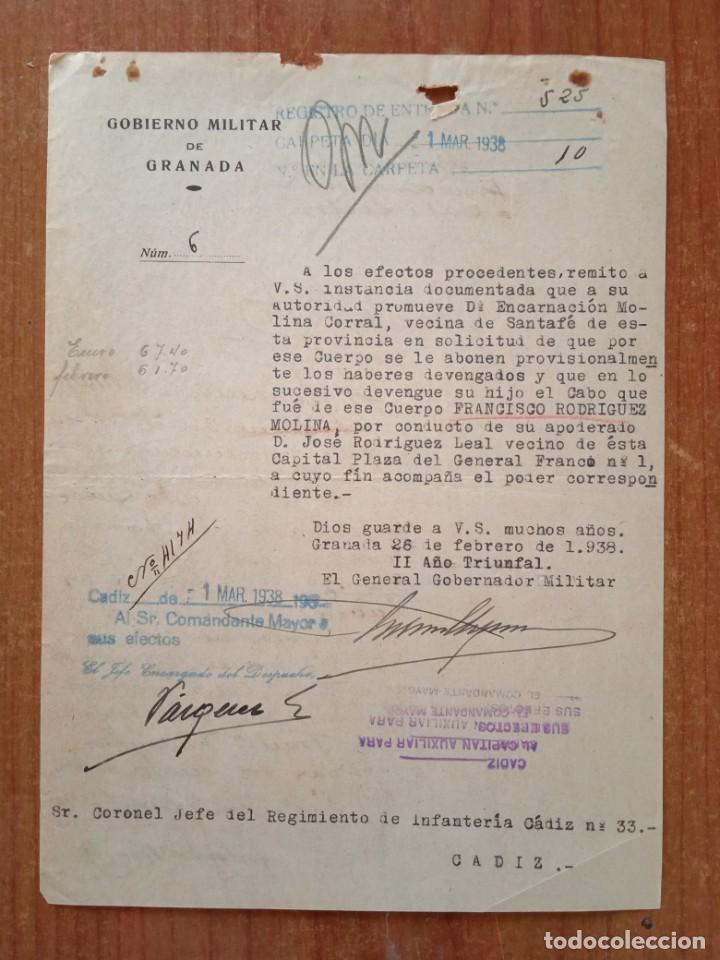 Militaria: oficio escrito remision guerra civil 1938