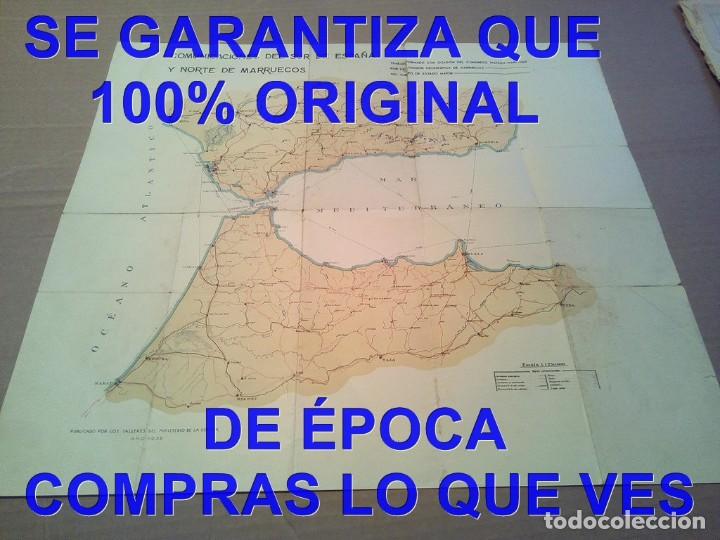 Militaria: 1932 COMUNICACIONES DEL SUR DE ESPA&Ntilde;A Y NORTE DE MARRUECOS MAPA MILITAR LITOGRAFICO 55X49 CM C11