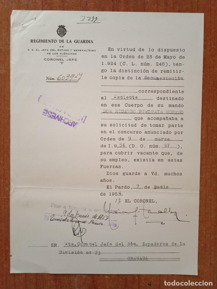 Militaria: oficio escrito remision regimiento guardia Franco