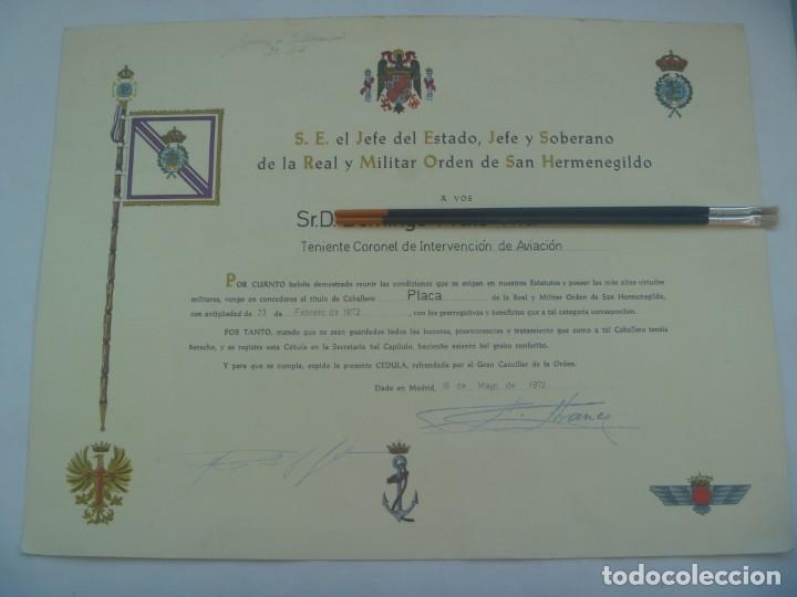 Military Antiques: ORDEN SAN HERMENEGILDO : CONCESION PLACA A TENIENTE CORONEL DE INTERVENCION, 1972. FIRMA FRANCO