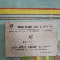 Militaria: MINISTERIO DEL EJÉRCITO ABRIL 1956 ESCALILLA DEL CUERPO AUXILIAR ARTILLERÍA EJÉRCITO. Lote 309633793
