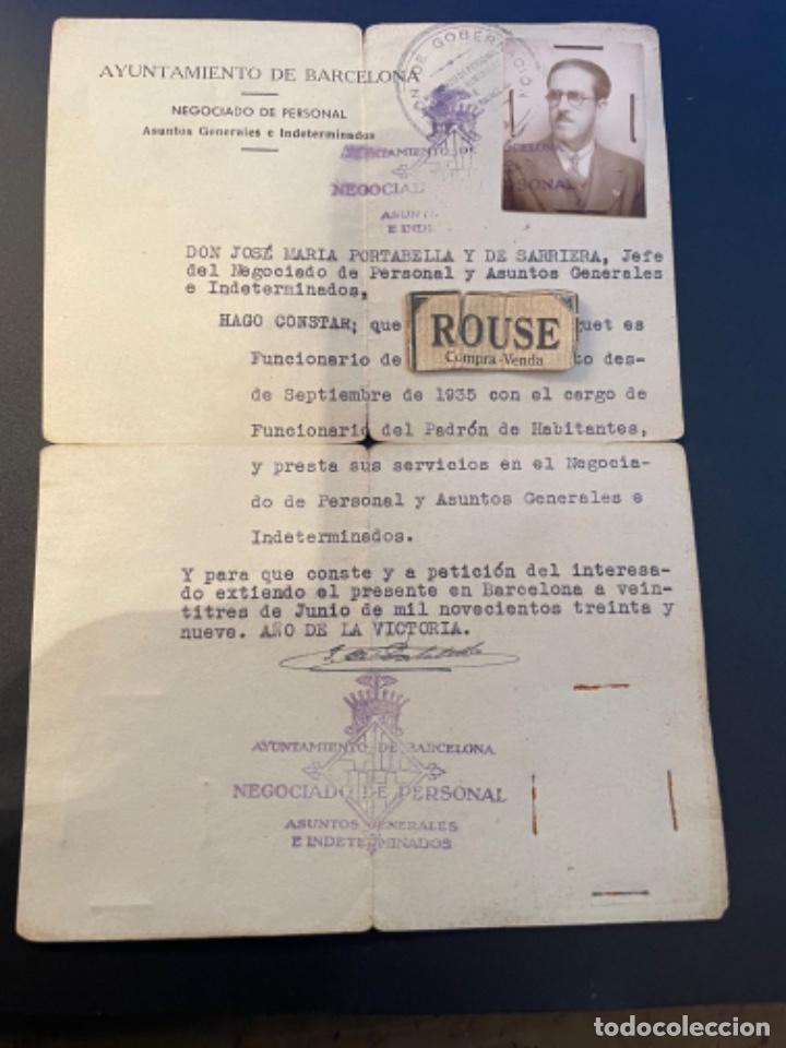 Military Antiques: POSGUERRA . 1939 - DOCUMENTO AYUNTAMIENTO DE BARCELONA NEGOCIADO DE PERSONAL