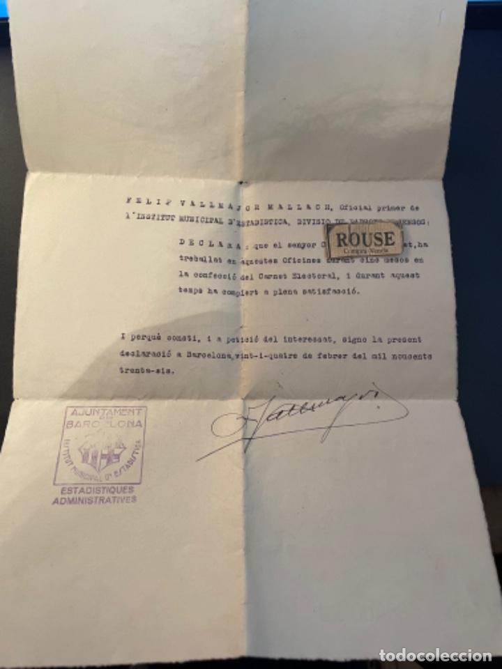 Military Antiques: REPUBLICA 1936 - BARCELONA DOCUMENTODONDE ACREDITA QUE A TRABAJADO EN LA CONFECCION DEL CARNET ELECT