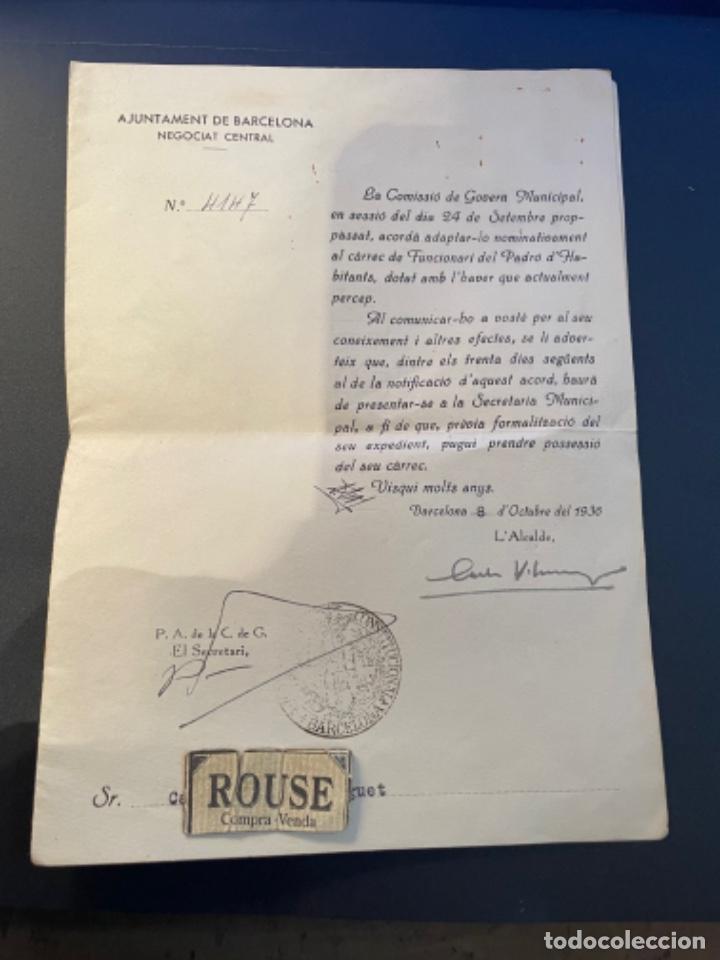 Military Antiques: GUERRA CIVIL - 8 D'OCTUBRE 1936 TOMAR POSESION DE SU CARGO BARCELONA FIRMA ORIGINAL DEL ALCALDE CAR