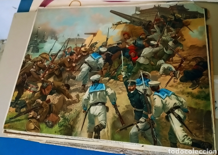 Militaria: Antigua Cromolitograf&iacute;a B&eacute;lica - Toma por asalto de los fuertes de Taku -