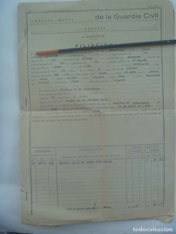 Military Antiques: GUARDIA CIVIL - TERCIO MOVIL: FILIACION GUARDIA 2&ordm; NACIDO EN MARBELLA. 1966 . 8 DOCUMENTOS