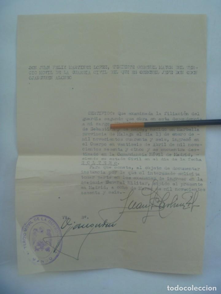 Military Antiques: GUARDIA CIVIL - TERCIO MOVIL : CERTIFICADO DE SOLTERIA DE GUARDIA 2&ordm;. MADRID, 1966