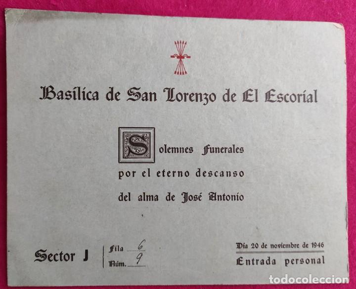 Military Antiques: INVITACION POR EL FUNERAL DE JOSE ANTONIO EN LA BASILICA DEL ESCORIAL. 1946 FALANGE