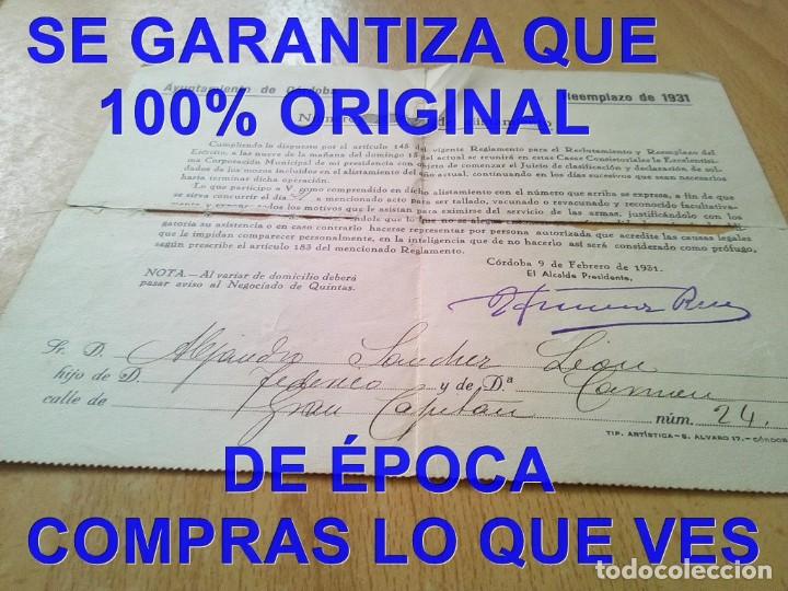 Military Antiques: 1931CORDOBA AVISO QUINTOS REEMPLAZO ALEJANDRO SANCHEZ LEON E82
