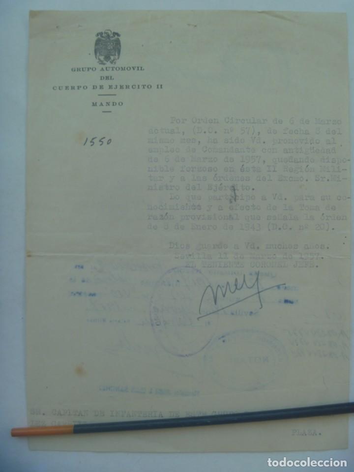 Military Antiques: GRUPO AUTOMOVIL CUERPO EJERCITO II : ASCENSO COMANDANTE . SEVILLA, 1957 . CON VI&Ntilde;ETAS, ETC