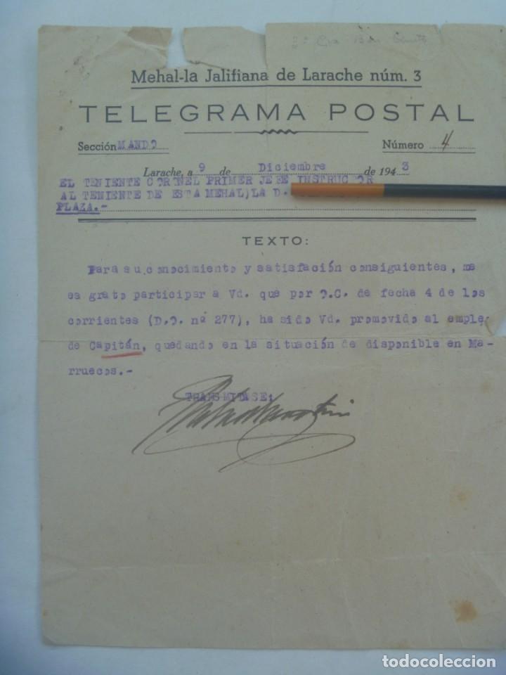 Militaria: MEHAL-LA JALIFIANA DE LARACHE : TELEGRAMA POSTAL ASCENSO A CAPITAN . LARACHE , 1943
