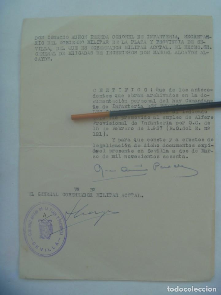 Military Antiques: GOBIERNO MILITAR DE SEVILLA: CERTIFICADO ALFEREZ PROVISINAL 1937. SEVILLA, 1960