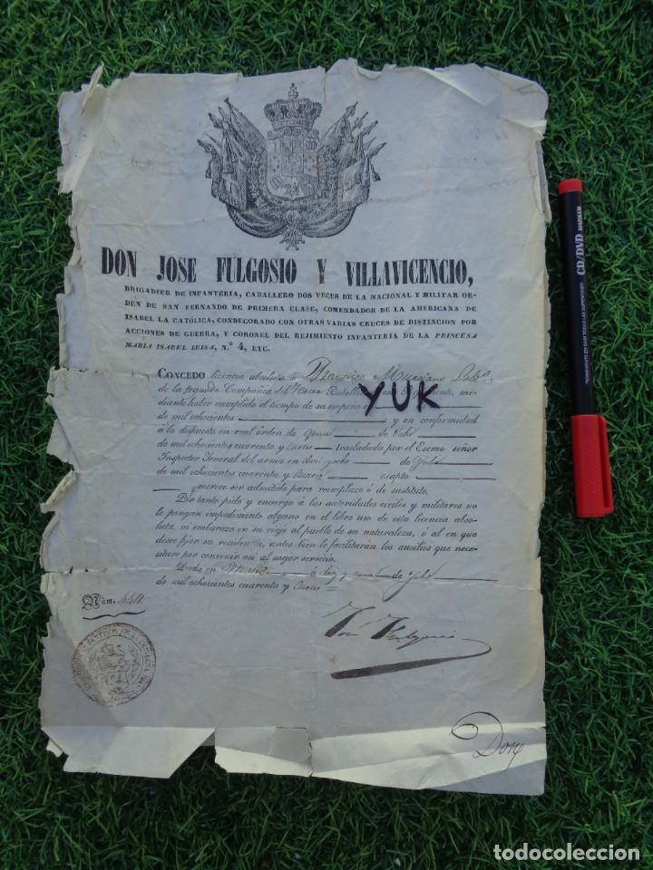 Militaria: LICENCIA ABSOLUTA DEL REGIMIENTO DE INFANTERIA DE LA PRINCESA M&ordf; ISABEL N&ordm;4 --- 1844