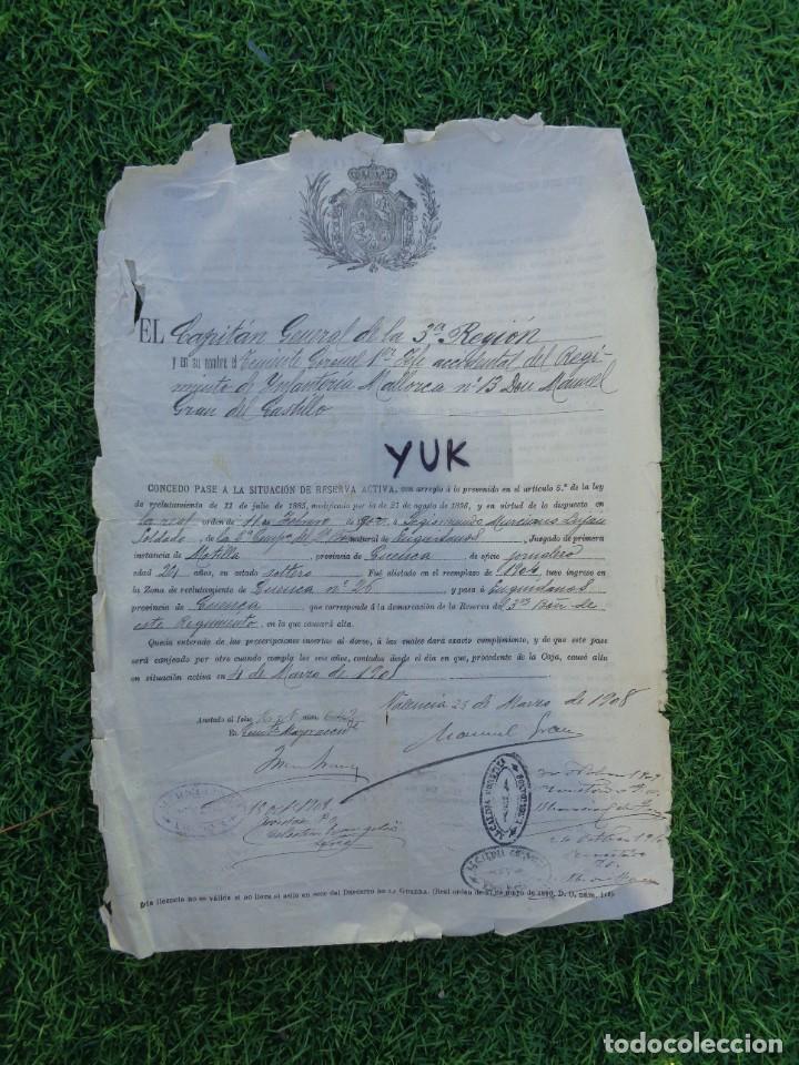 Militaria: CONCESION DE PASE A LA RESERVA ACTIVA DEL REGIMIENTO DE INFANTERIA DE MALLORCA N&ordm;13 --- 1908