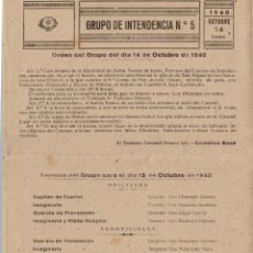 Militaria: ZARAGOZA - GRUPO DE INTENDENCIA Nº 5 - ORDEN DEL DÍA - 14 Y 15.10.1940 - SANTA TERESA - PATRONA