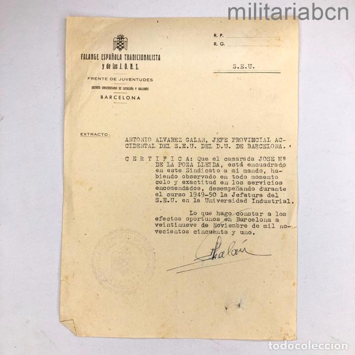 Militaria: Documento de recomendaci&oacute;n del Sindicato Espa&ntilde;ol Universitario (SEU) 1949-1950, Barcelona