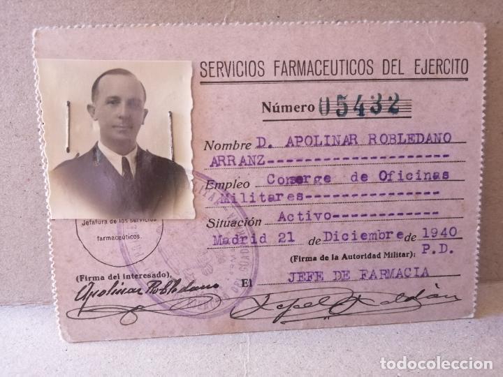 Militaria: antiguo carnet servicios farmaceuticos del ejercito a&ntilde;o 1940