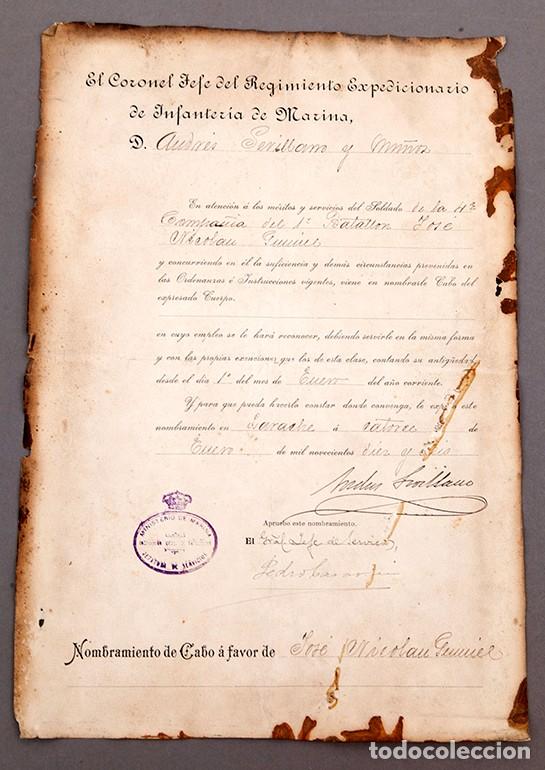 Militaria: REGIMIENTO EXPEDICIONARIO DE INFANTERIA DE MARINA - 1916 - NOMBRAMIENTO DE CABO