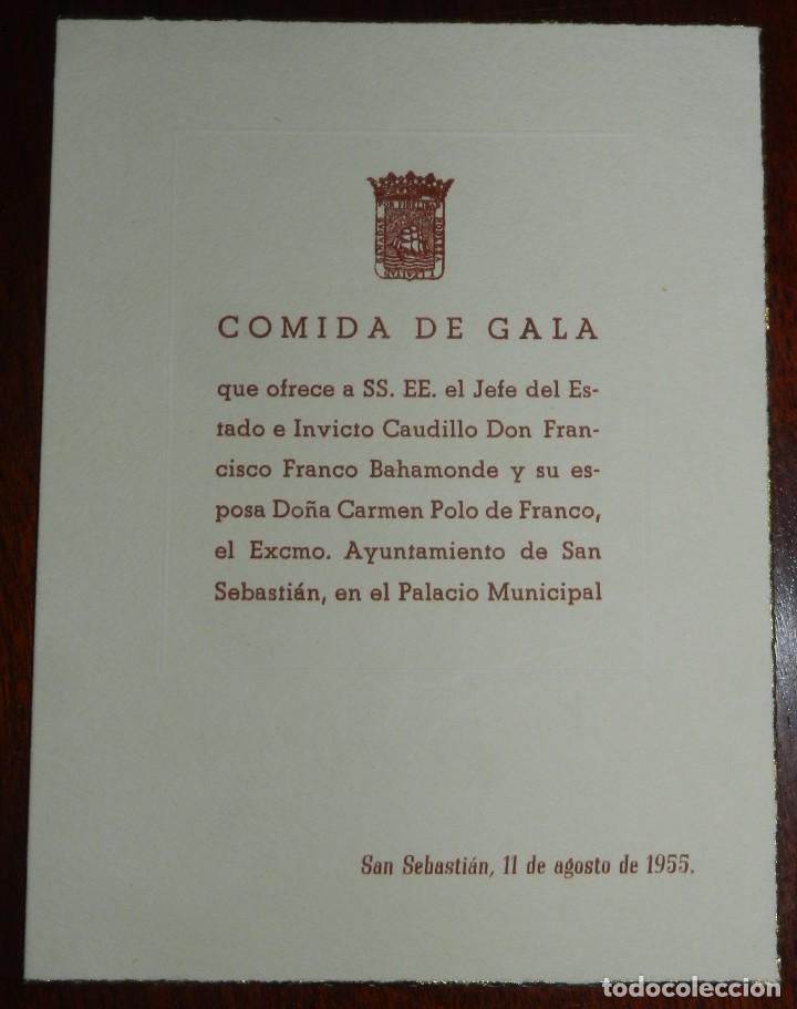 Militaria: MINUTA DEL AYUNTAMIENTO DE SAN SEBASTIAN, EN HONOR A DON FRANCISCO FRANCO Y CARMEN POLO, A&Ntilde;O 1955, M