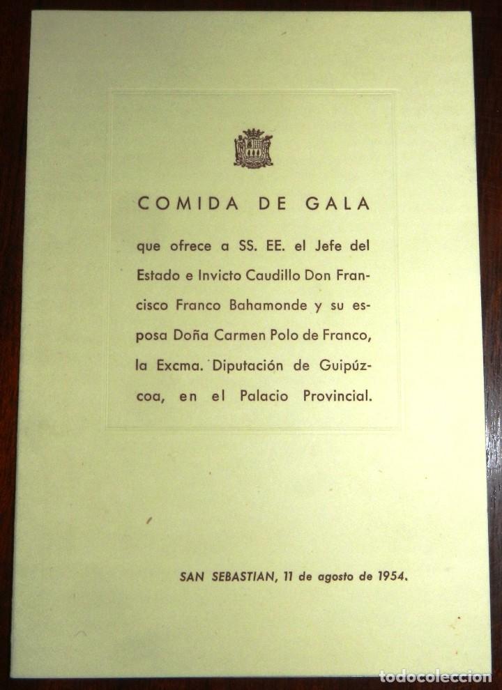 Militaria: MINUTA DE LA DIPUTACION DE GUIPUZCOA, EN HONOR A DON FRANCISCO FRANCO Y CARMEN POLO, A&Ntilde;O 1954, MIDE