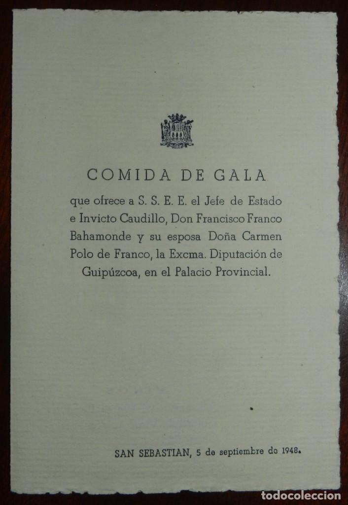 Militaria: MINUTA DE LA DIPUTACION DE GUIPUZCOA, EN HONOR A DON FRANCISCO FRANCO Y CARMEN POLO, A&Ntilde;O 1948, MIDE