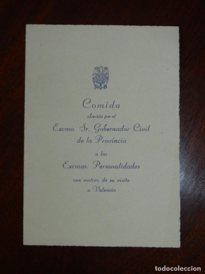 Militaria: MINUTA DE COMIDA OFRECIDA POR EL GOBERNADOR CIVIL DE LA PROVINCIA DE VALENCIA, 19 DE MARZO 1947, MID
