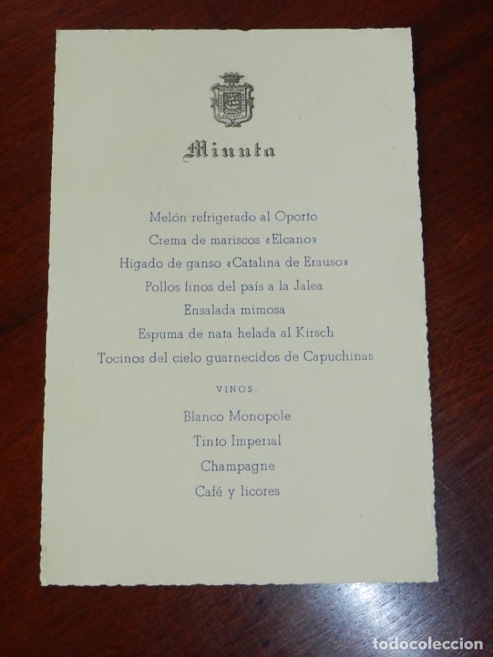 Militaria: MINUTA DE COMIDA CELEBRADA EN LOS A&Ntilde;OS 50, MIDE 16 X 11 CMS.