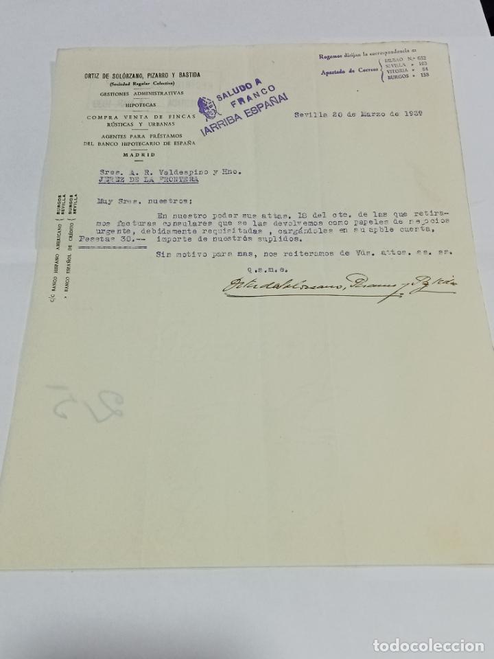 Military Antiques: CARTA COMERCIAL. GUERRA CIVIL. ORTIZ DE SOLORZANO, PIZARRO Y BASTIDA. 1939. SEVILLA
