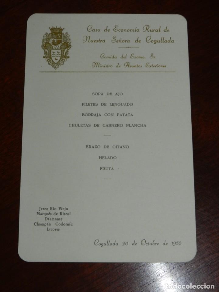 Militaria: MINUTA EN HONOR A D. ALBERTO MARTIN ARTAJO, MINISTRO DE ASUNTOS EXTERIORES. POR LA CASA DE ECONOMIA