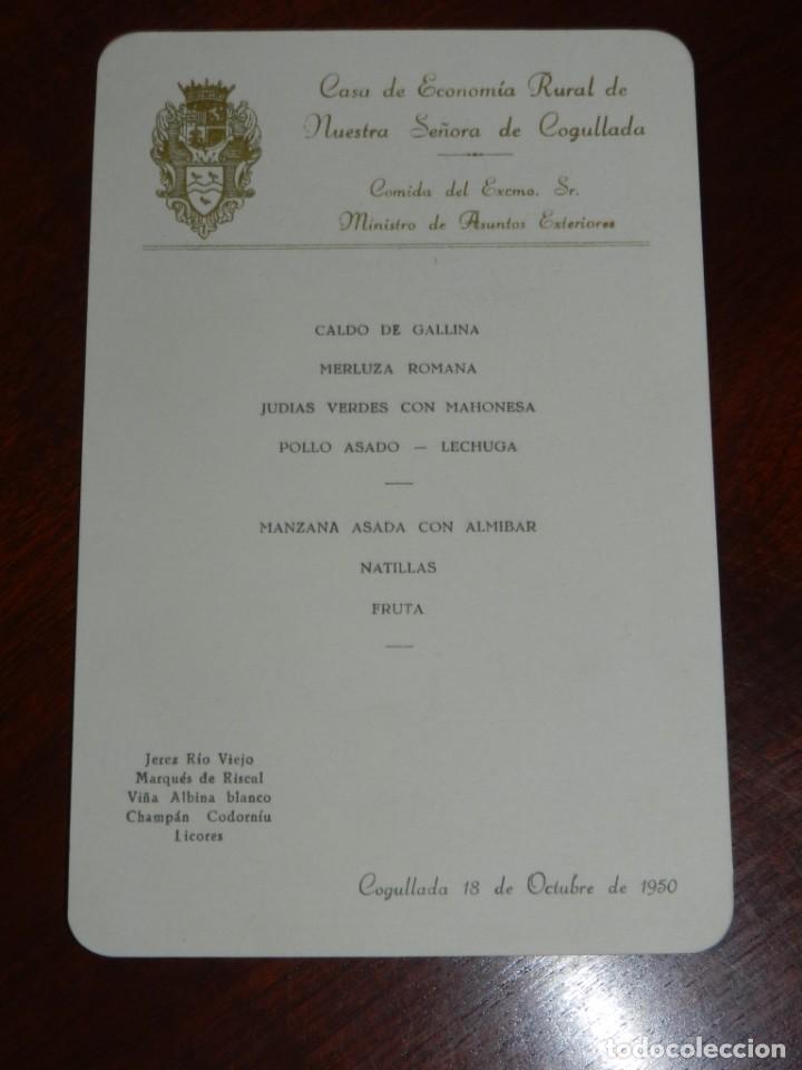 Militaria: MINUTA EN HONOR A D. ALBERTO MARTIN ARTAJO, MINISTRO DE ASUNTOS EXTERIORES. POR LA CASA DE ECONOMIA