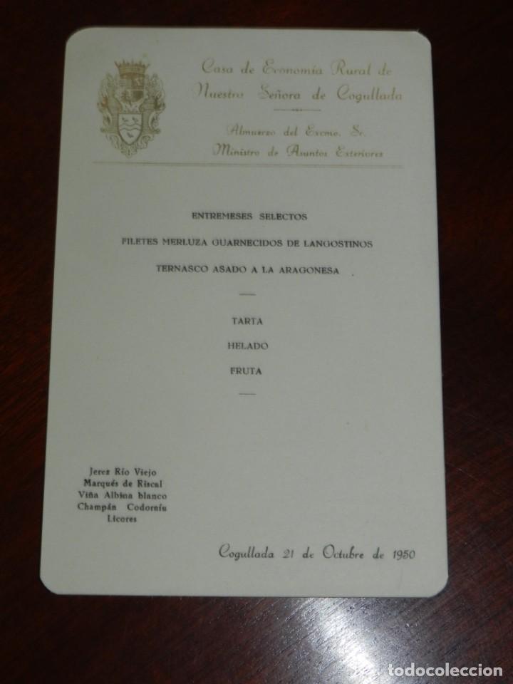 Militaria: MINUTA EN HONOR A D. ALBERTO MARTIN ARTAJO, MINISTRO DE ASUNTOS EXTERIORES. POR LA CASA DE ECONOMIA