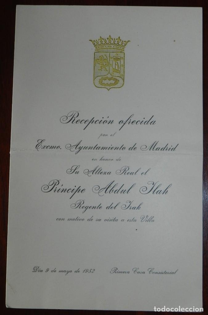 Militaria: MINUTA DE LA RECEPCION OFRECIDA POR EL AYUNTAMIENTO DE MADRID, EN HONOR A SU ALTEZA REAL EL PRINCIPE