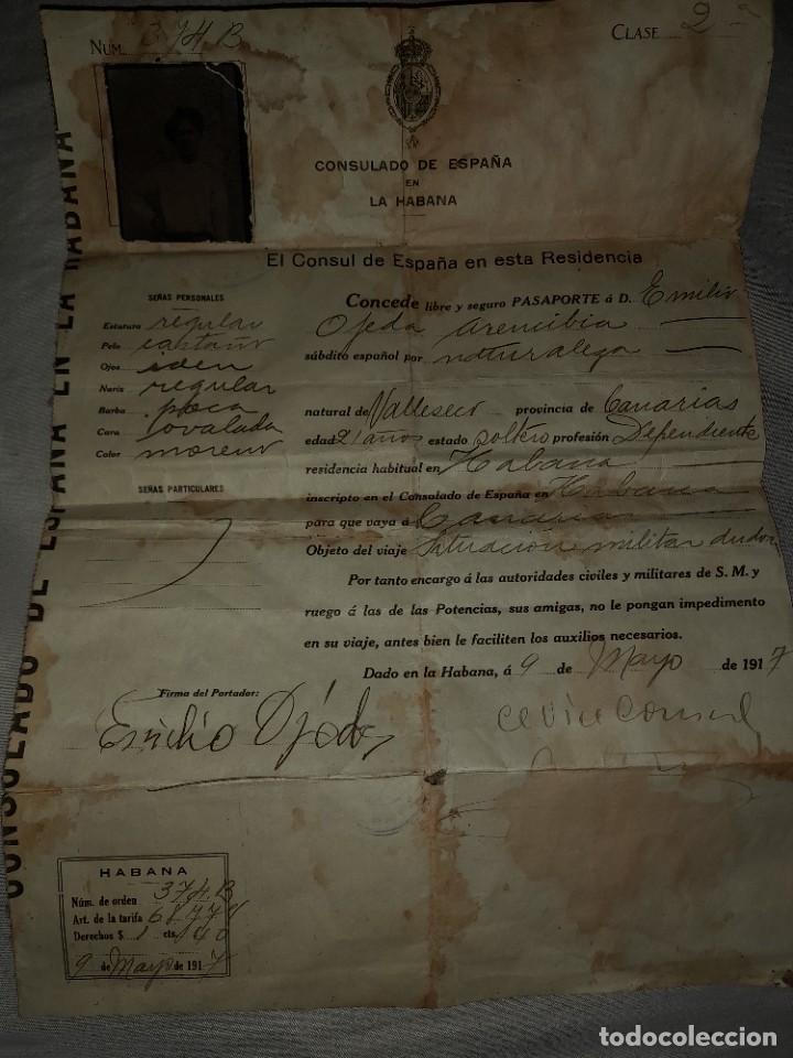 Militaria: Antiguo documento de espa&ntilde;ol de la habana Cuba que viene a Canarias por motivo militar a&ntilde;o 1917